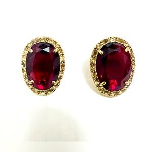 Vintage Signed Monet Gold Plated Red Clip on Earrings